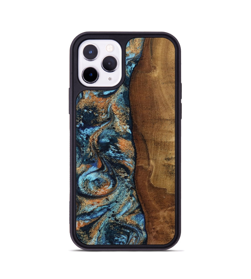 iPhone 11 Pro Wood Phone Case - Abagail (Teal & Gold, 802449)