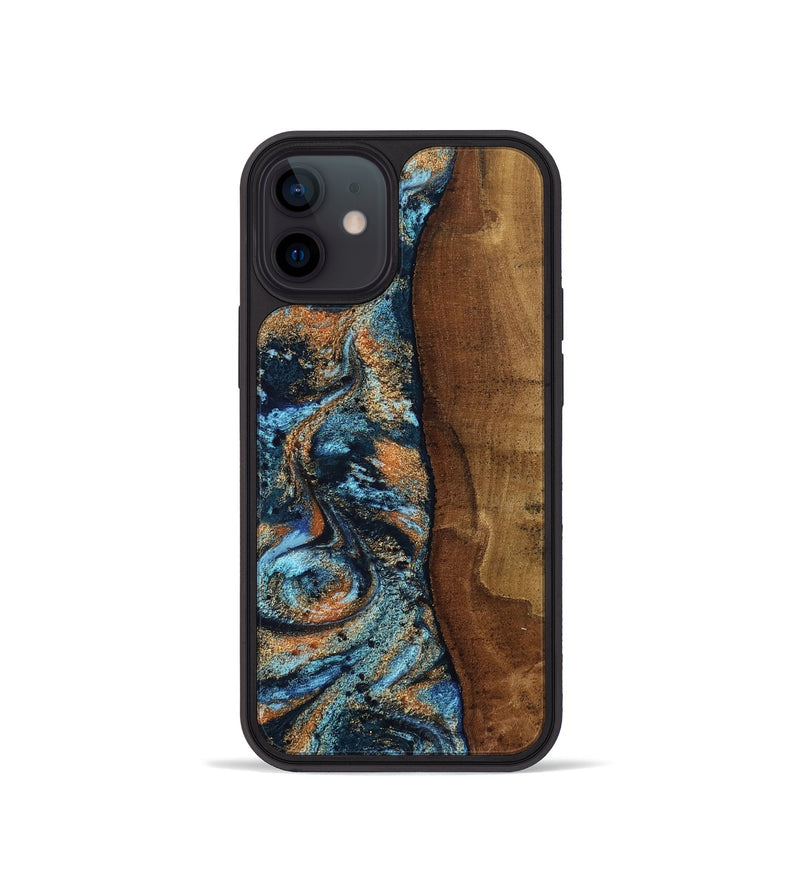 iPhone 12 mini Wood Phone Case - Abagail (Teal & Gold, 802449)