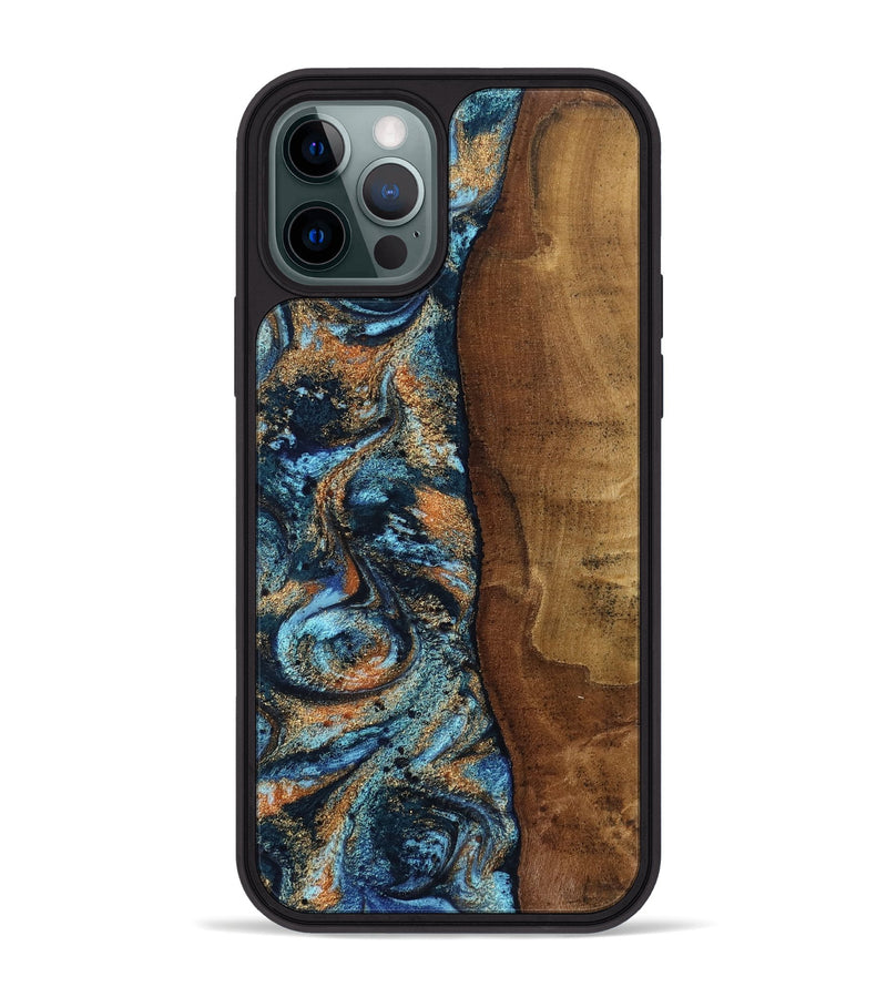 iPhone 12 Pro Max Wood Phone Case - Abagail (Teal & Gold, 802449)