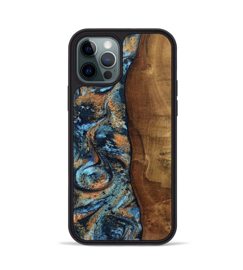 iPhone 12 Pro Wood Phone Case - Abagail (Teal & Gold, 802449)