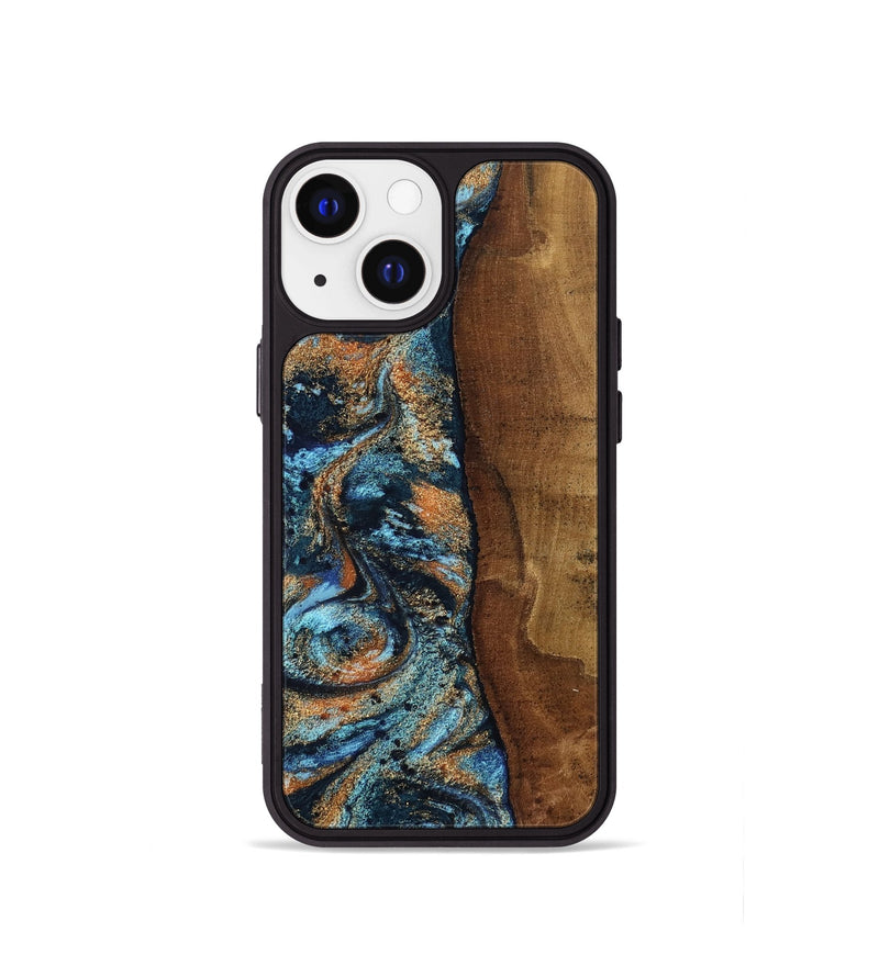 iPhone 13 mini Wood Phone Case - Abagail (Teal & Gold, 802449)