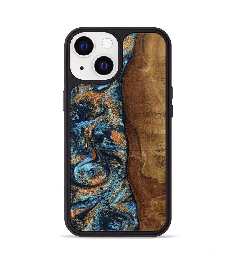 iPhone 13 Wood Phone Case - Abagail (Teal & Gold, 802449)