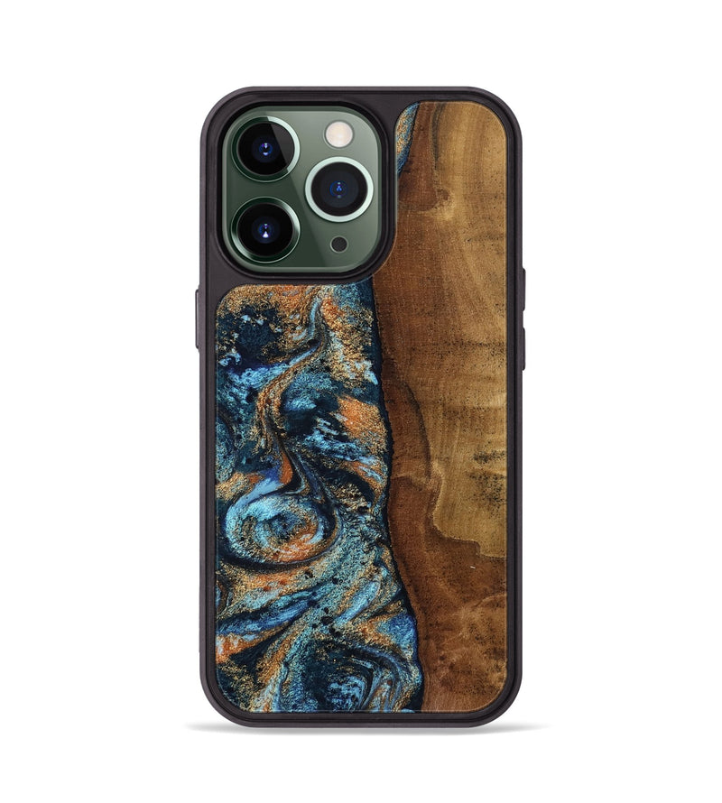 iPhone 13 Pro Wood Phone Case - Abagail (Teal & Gold, 802449)