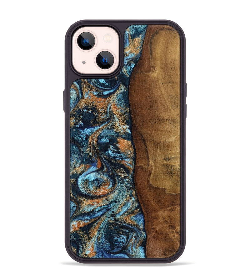 iPhone 14 Plus Wood Phone Case - Abagail (Teal & Gold, 802449)