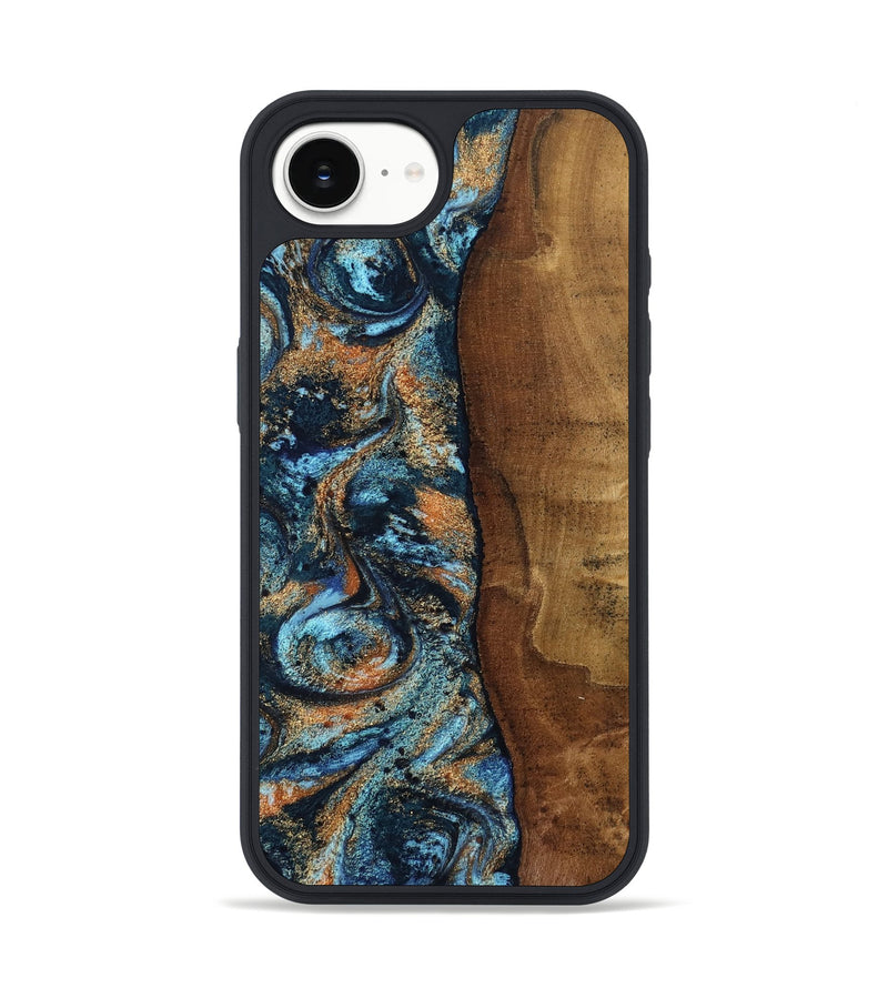iPhone 16e Wood Phone Case - Abagail (Teal & Gold, 802449)