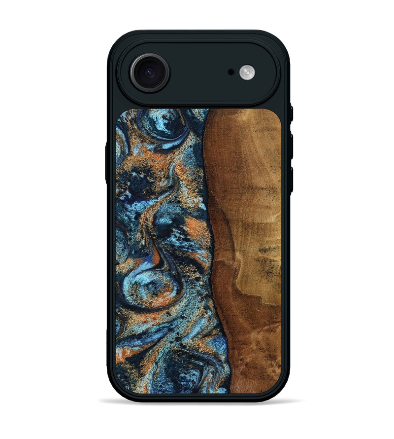 iPhone 17 Air Wood Phone Case - Abagail (Teal & Gold, 802449)