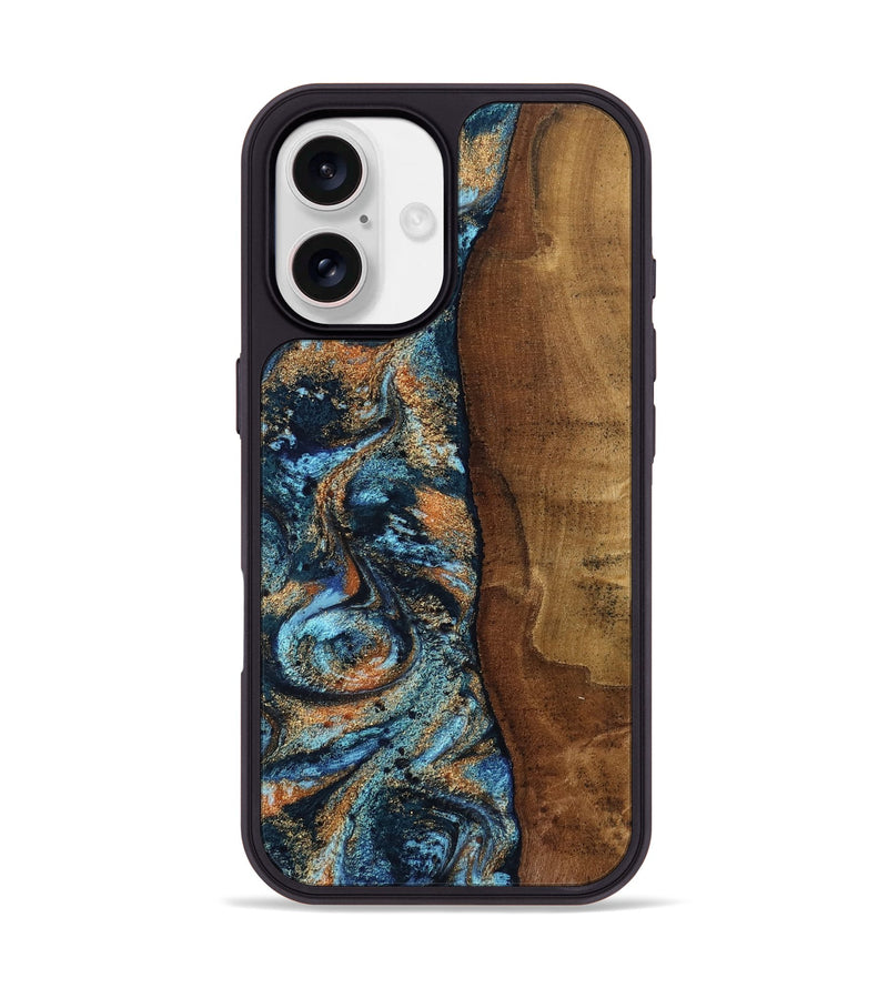 iPhone 17 Wood Phone Case - Abagail (Teal & Gold, 802449)