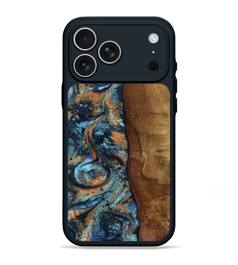 iPhone 17 Pro Max Wood Phone Case - Abagail (Teal & Gold, 802449)