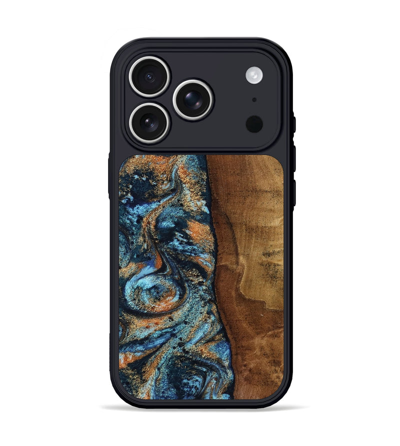 iPhone 17 Pro Wood Phone Case - Abagail (Teal & Gold, 802449)