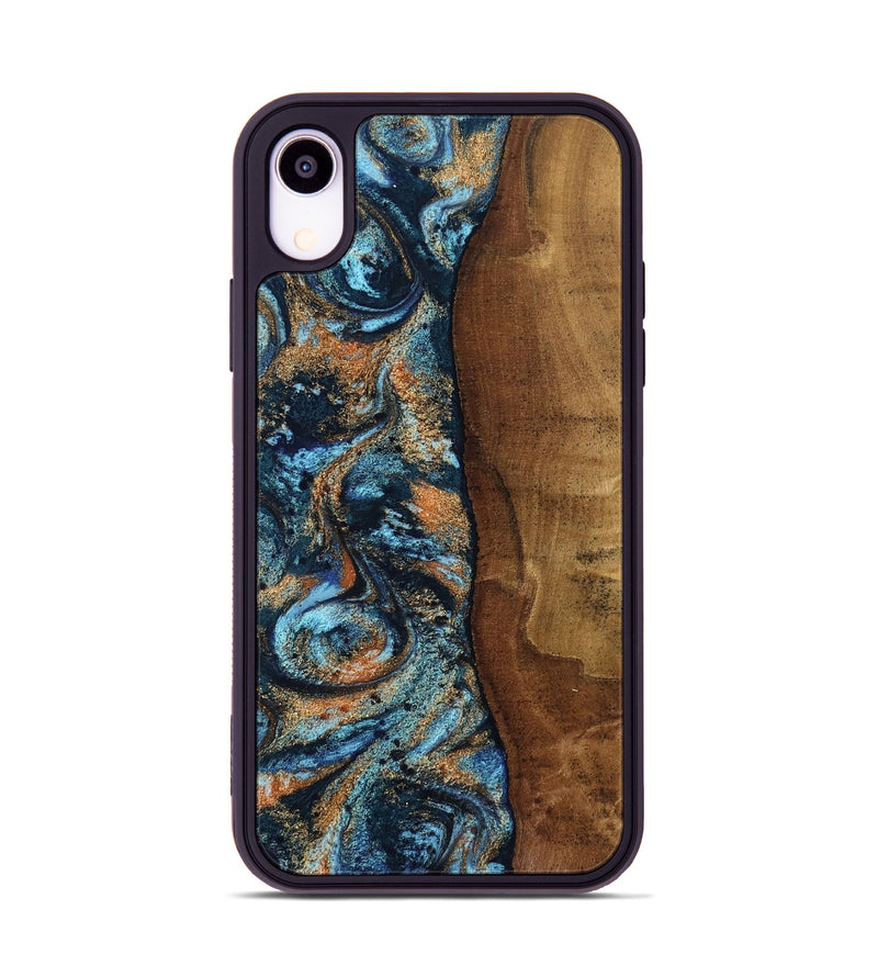iPhone Xr Wood Phone Case - Abagail (Teal & Gold, 802449)