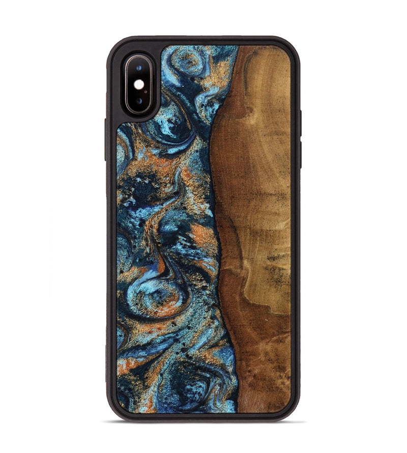 iPhone Xs Max Wood Phone Case - Abagail (Teal & Gold, 802449)
