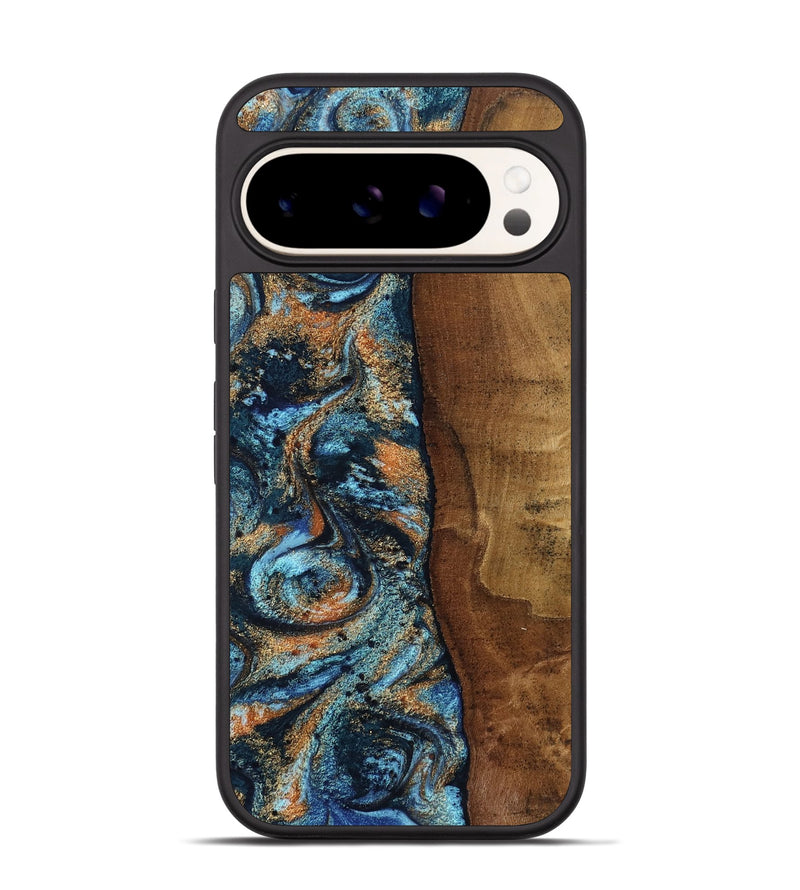 Pixel 9 Wood Phone Case - Abagail (Teal & Gold, 802449)