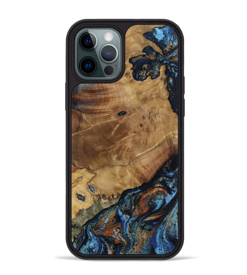 iPhone 12 Pro Max Wood Phone Case - Helena (Teal & Gold, 802450)