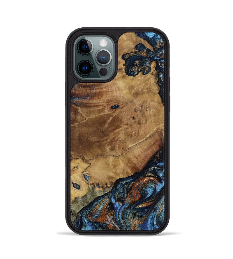 iPhone 12 Pro Wood Phone Case - Helena (Teal & Gold, 802450)