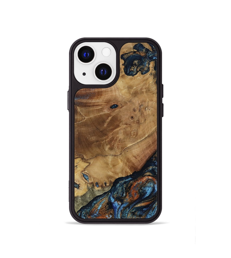 iPhone 13 mini Wood Phone Case - Helena (Teal & Gold, 802450)