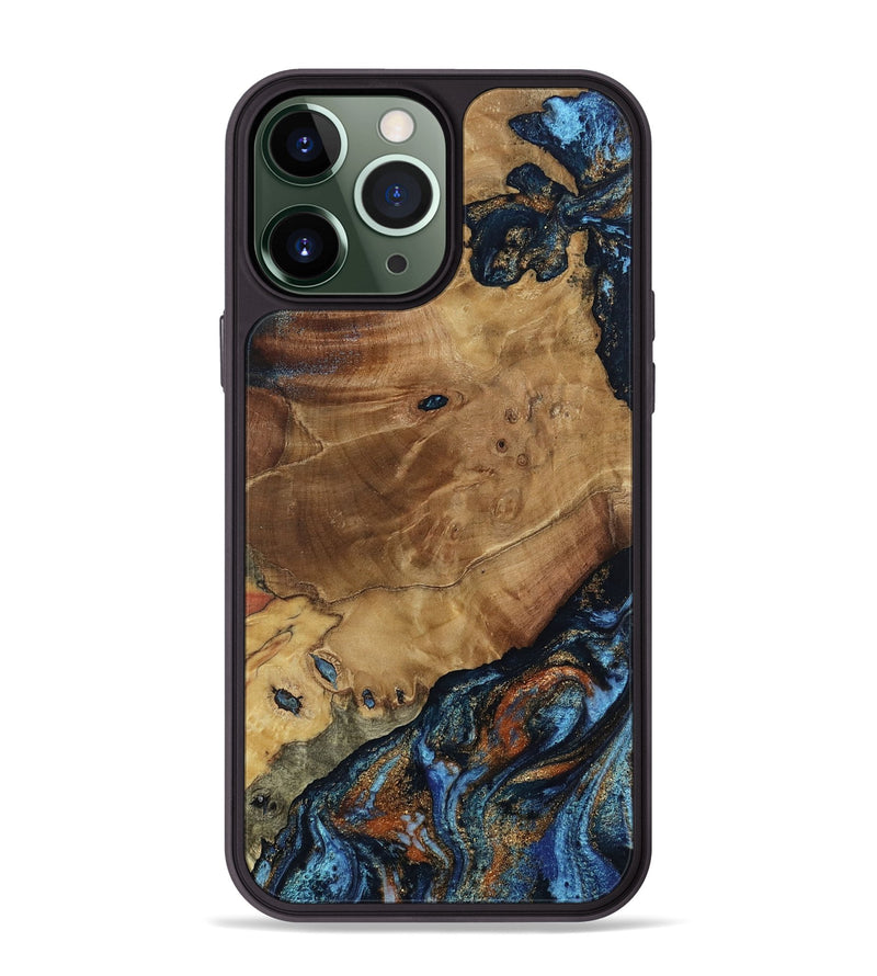 iPhone 13 Pro Max Wood Phone Case - Helena (Teal & Gold, 802450)