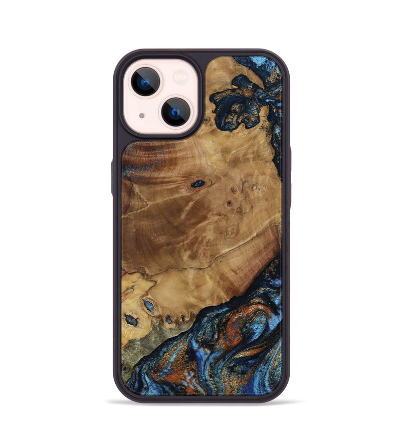 iPhone 14 Wood Phone Case - Helena (Teal & Gold, 802450)