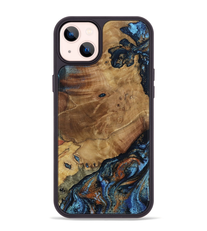 iPhone 14 Plus Wood Phone Case - Helena (Teal & Gold, 802450)
