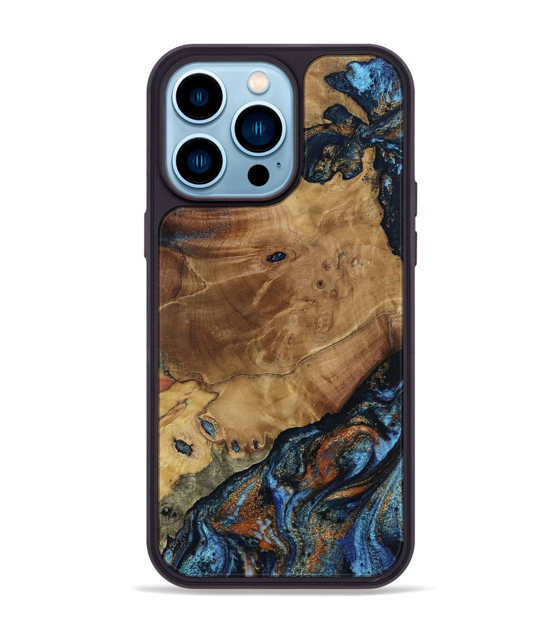 iPhone 14 Pro Max Wood Phone Case - Helena (Teal & Gold, 802450)