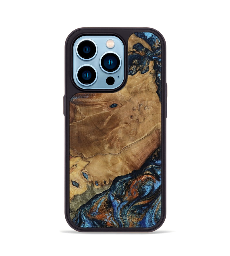 iPhone 14 Pro Wood Phone Case - Helena (Teal & Gold, 802450)