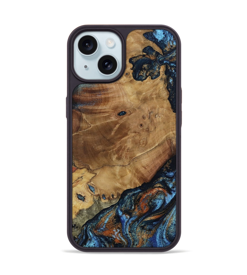 iPhone 15 Wood Phone Case - Helena (Teal & Gold, 802450)