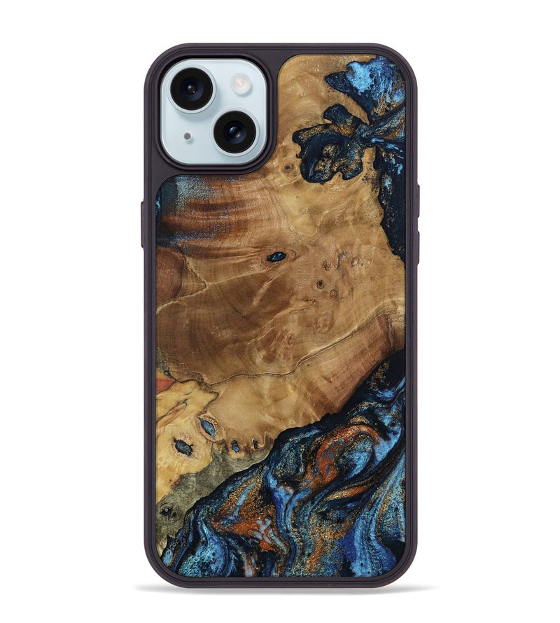 iPhone 15 Plus Wood Phone Case - Helena (Teal & Gold, 802450)