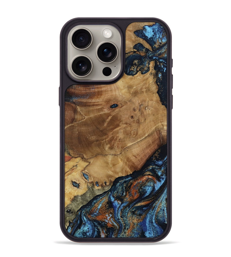 iPhone 15 Pro Max Wood Phone Case - Helena (Teal & Gold, 802450)