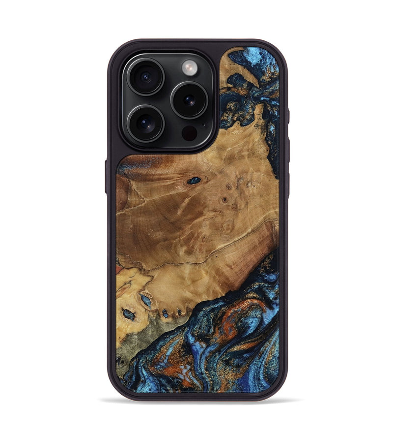 iPhone 15 Pro Wood Phone Case - Helena (Teal & Gold, 802450)