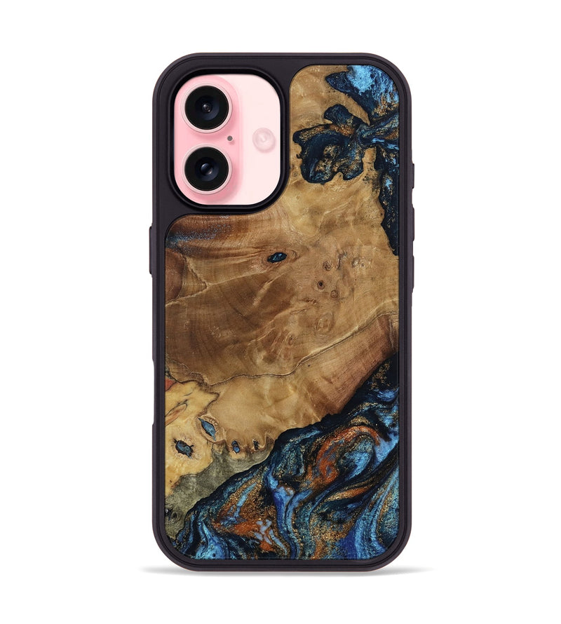 iPhone 16 Wood Phone Case - Helena (Teal & Gold, 802450)