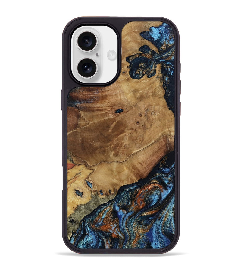 iPhone 16 Plus Wood Phone Case - Helena (Teal & Gold, 802450)