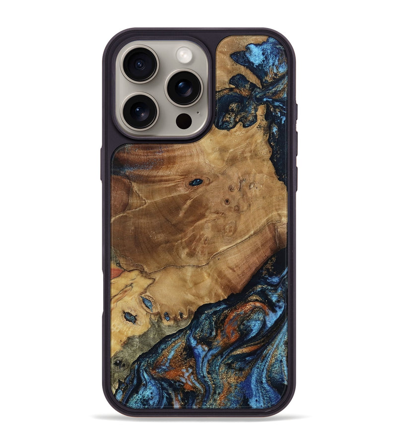 iPhone 16 Pro Max Wood Phone Case - Helena (Teal & Gold, 802450)
