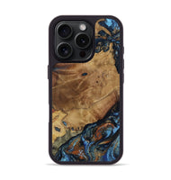 iPhone 16 Pro Wood Phone Case - Helena (Teal & Gold, 802450)