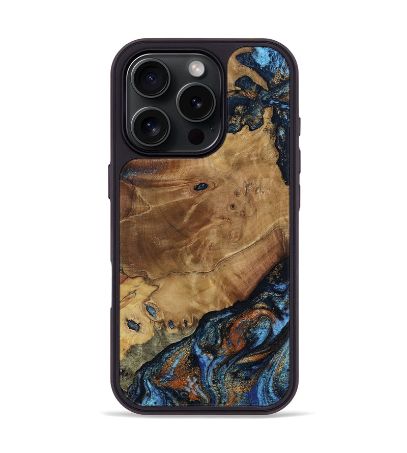 iPhone 16 Pro Wood Phone Case - Helena (Teal & Gold, 802450)