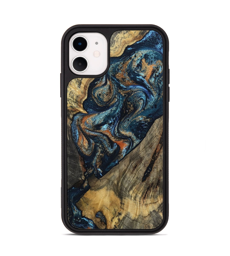 iPhone 11 Wood Phone Case - Ronda (Teal & Gold, 802453)