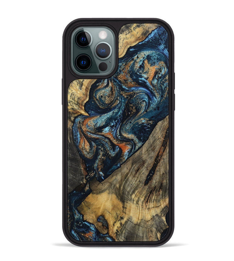 iPhone 12 Pro Max Wood Phone Case - Ronda (Teal & Gold, 802453)