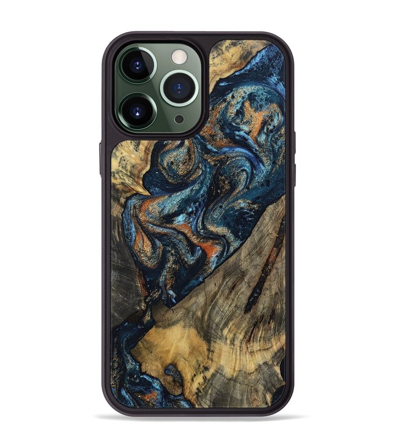 iPhone 13 Pro Max Wood Phone Case - Ronda (Teal & Gold, 802453)