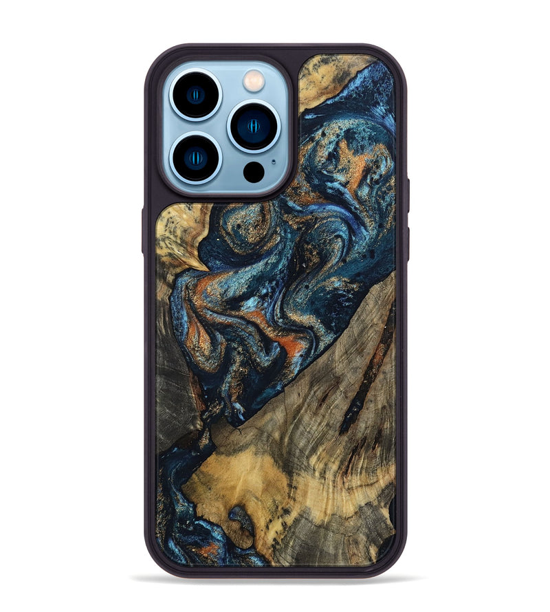 iPhone 14 Pro Max Wood Phone Case - Ronda (Teal & Gold, 802453)