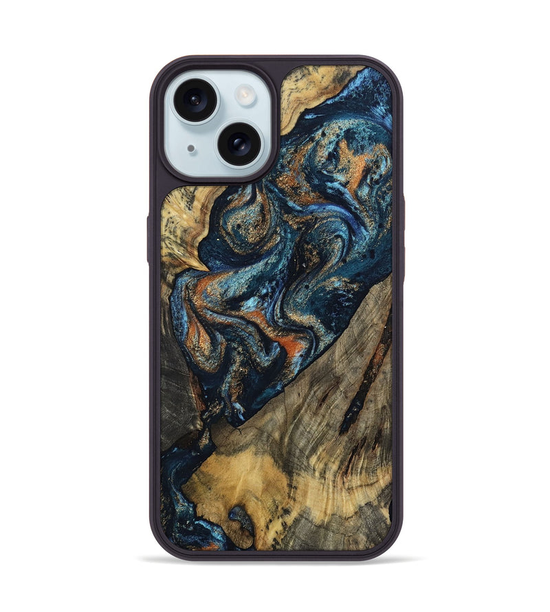 iPhone 15 Wood Phone Case - Ronda (Teal & Gold, 802453)