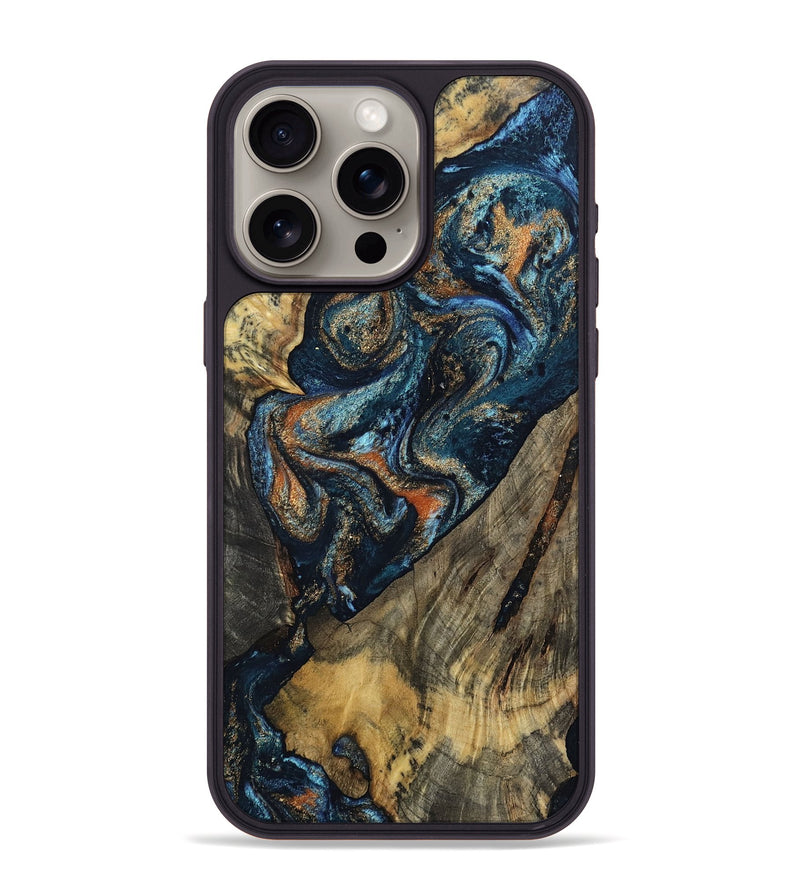 iPhone 15 Pro Max Wood Phone Case - Ronda (Teal & Gold, 802453)