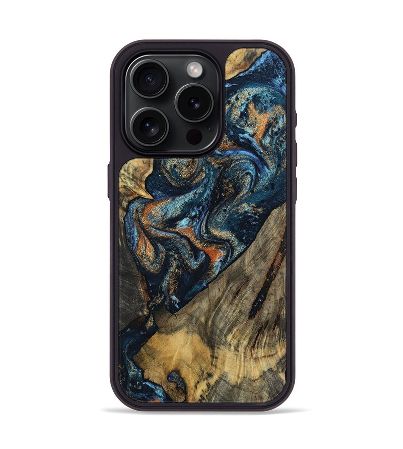 iPhone 15 Pro Wood Phone Case - Ronda (Teal & Gold, 802453)