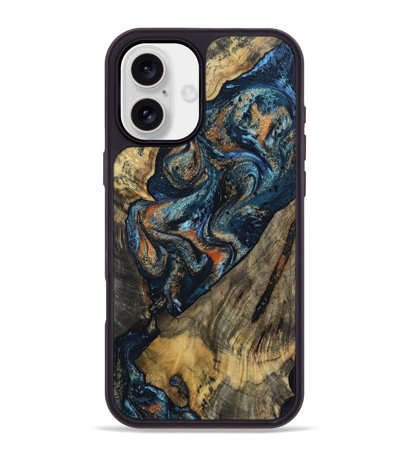 iPhone 16 Plus Wood Phone Case - Ronda (Teal & Gold, 802453)