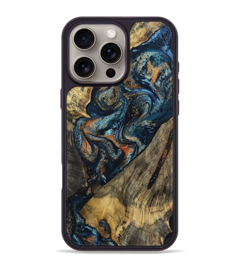 iPhone 16 Pro Max Wood Phone Case - Ronda (Teal & Gold, 802453)