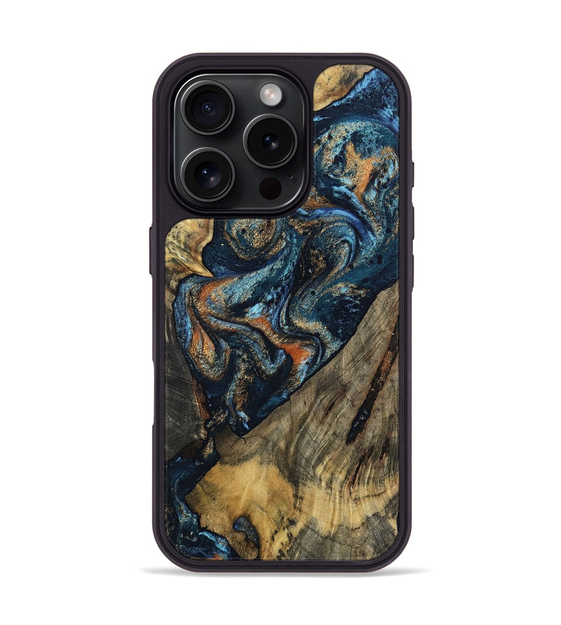 iPhone 16 Pro Wood Phone Case - Ronda (Teal & Gold, 802453)