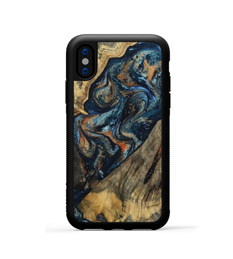iPhone Xs Wood Phone Case - Ronda (Teal & Gold, 802453)