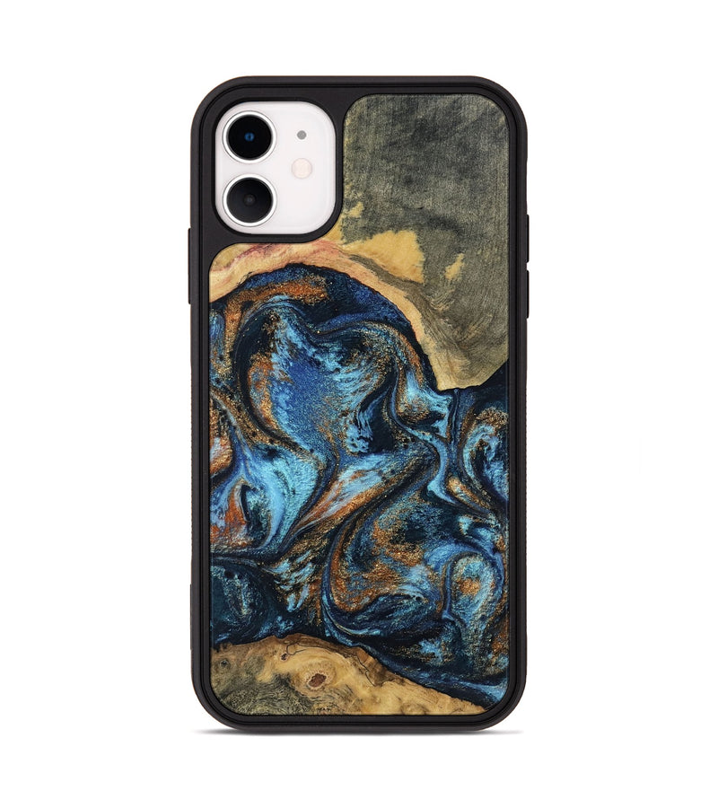 iPhone 11 Wood Phone Case - Kevin (Teal & Gold, 802454)