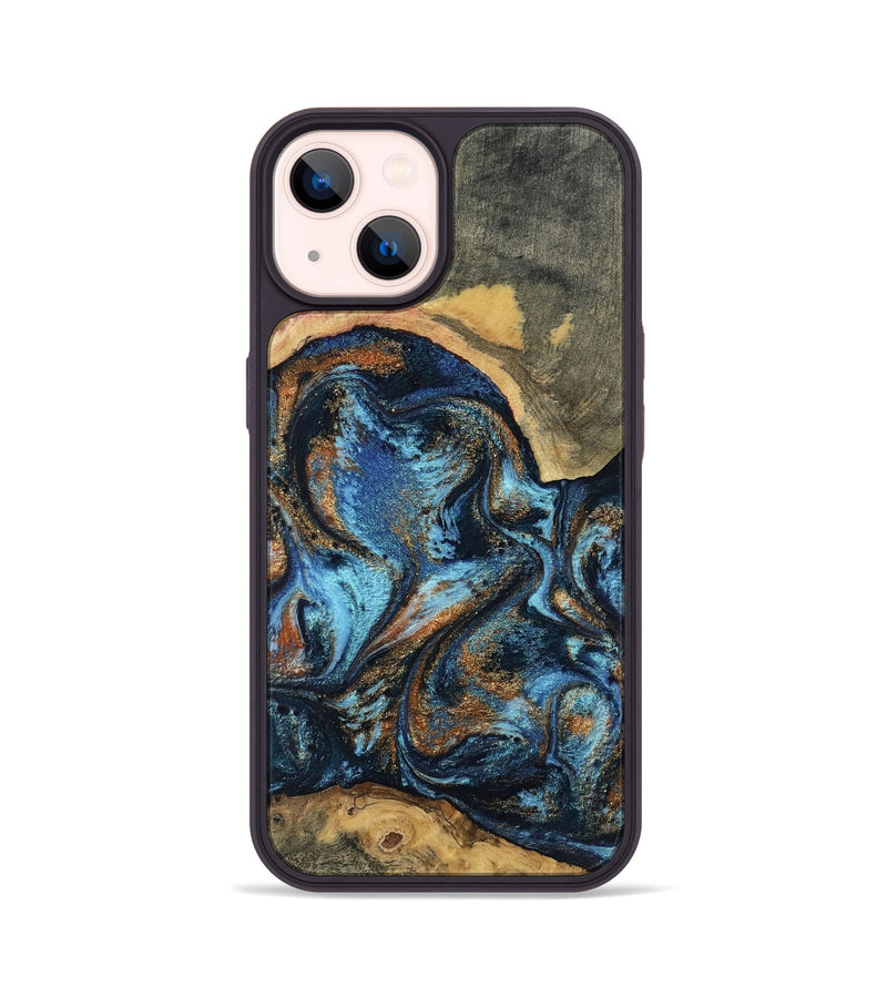 iPhone 14 Wood Phone Case - Kevin (Teal & Gold, 802454)