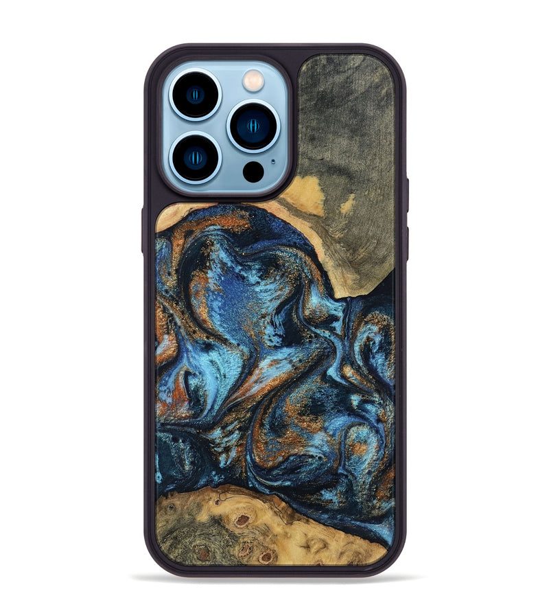 iPhone 14 Pro Max Wood Phone Case - Kevin (Teal & Gold, 802454)