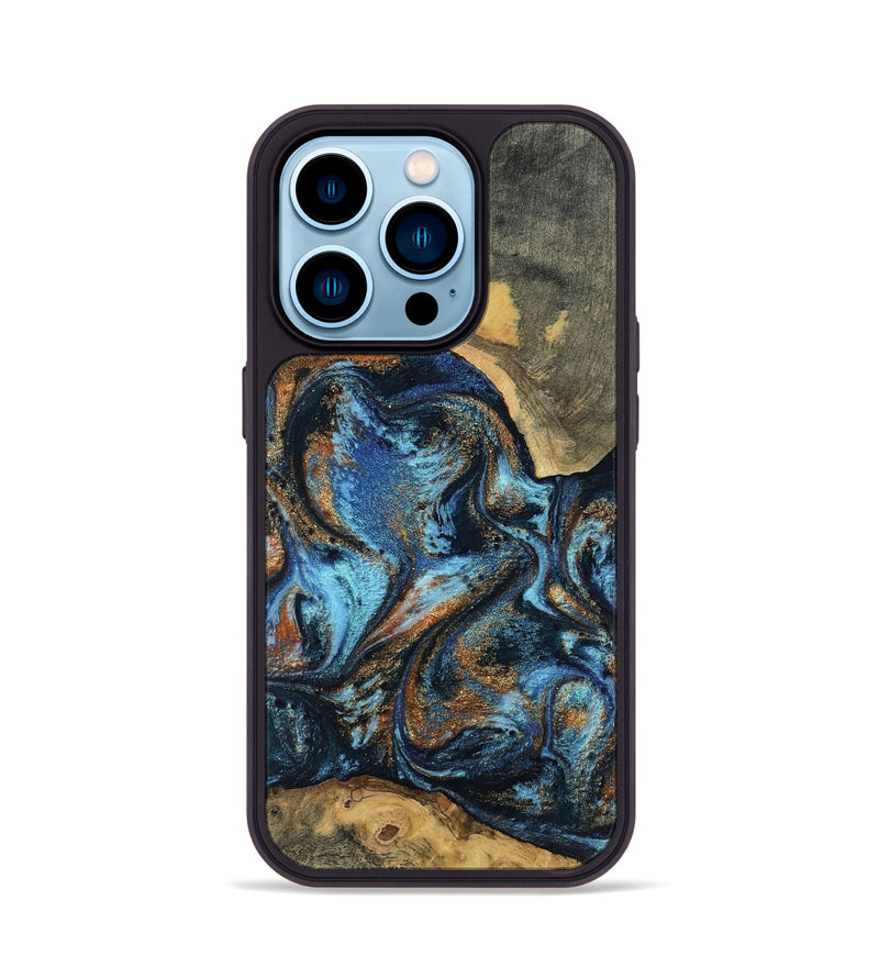iPhone 14 Pro Wood Phone Case - Kevin (Teal & Gold, 802454)