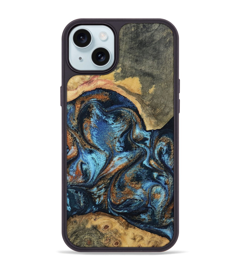 iPhone 15 Plus Wood Phone Case - Kevin (Teal & Gold, 802454)