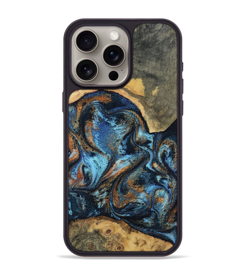 iPhone 15 Pro Max Wood Phone Case - Kevin (Teal & Gold, 802454)